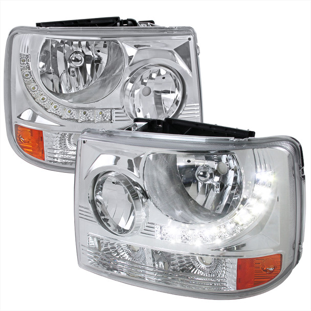 1999-2002 Chevrolet Silverado 1500 2500/ 2000-2006 Tahoe Suburban 1PC Factory Style Headlights w/ SMD LED Light Strip & Bumper Lights (Chrome Housing/Clear Lens)