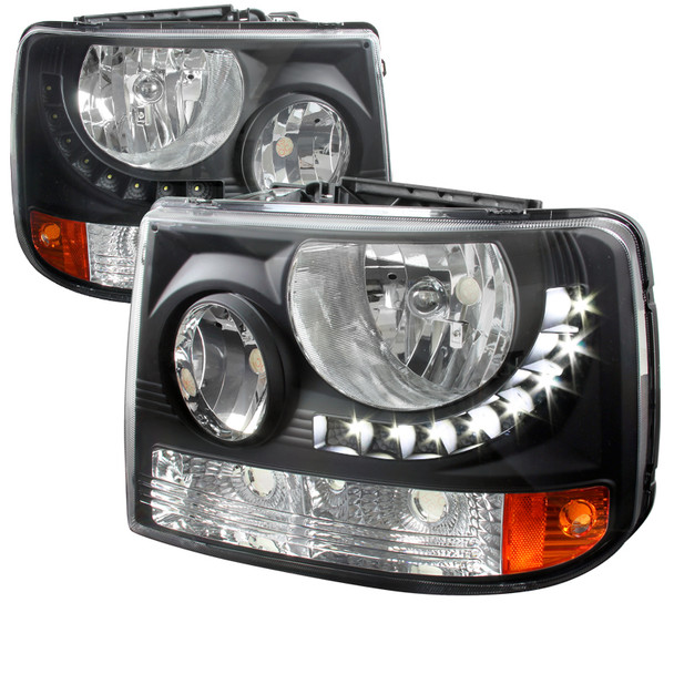 1999-2002 Chevrolet Silverado 1500 2500/ 2000-2006 Tahoe Suburban 1PC Factory Style Headlights w/ SMD LED Light Strip & Bumper Lights (Matte Black Housing/Clear Lens)