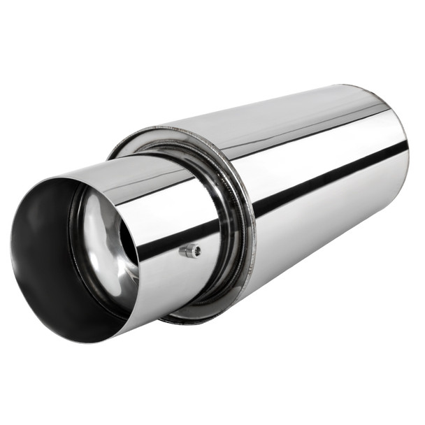 Universal 2.5" Inlet/4" Outlet Stainless Steel Spiral Flow Exhaust Muffler w/ Silencer