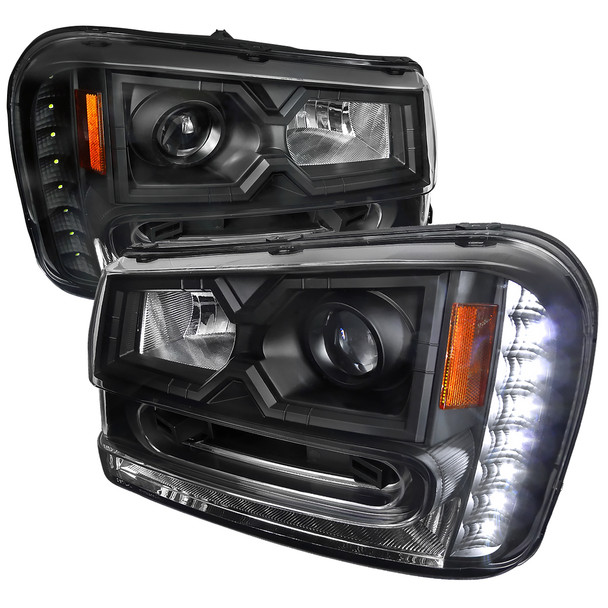 2002-2009 Chevrolet Trailblazer Projector Headlights w/ LED Light Strip (Matte Black Housing/Clear Lens)