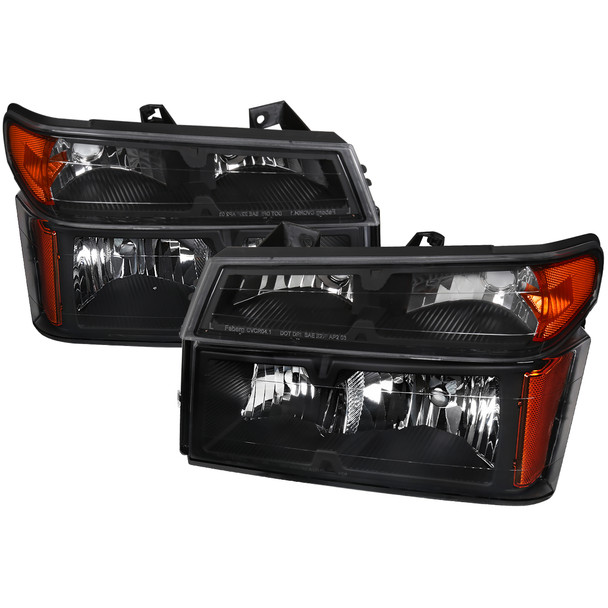 2004-2012 Chevrolet Colorado GMC Canyon Isuzu I-Series Factory Style Headlights & Corner Lights Pair (Matte Black Housing/Clear Lens)