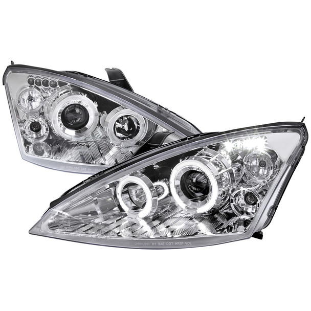 2000-2004 Ford Focus Dual Halo Projector Headlights (Chrome Housing/Clear Lens)