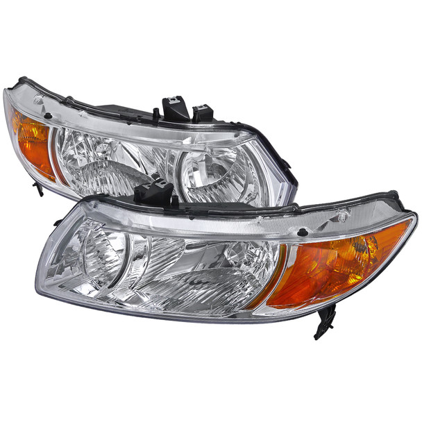 2006-2011 Honda Civic Coupe Factory Style Crystal Headlights (Chrome Housing/Clear Lens)