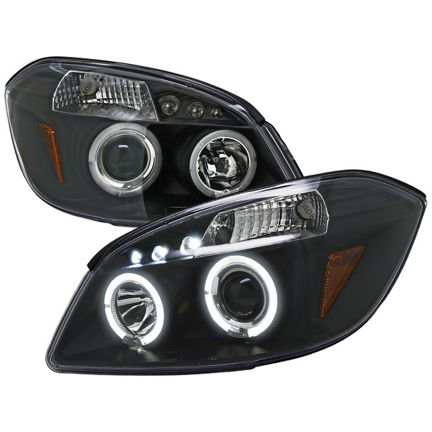 2005-2010 Chevrolet Cobalt Pontiac G5/Pursuit Dual Halo Projector Headlights (Matte Black Housing/Clear Lens)