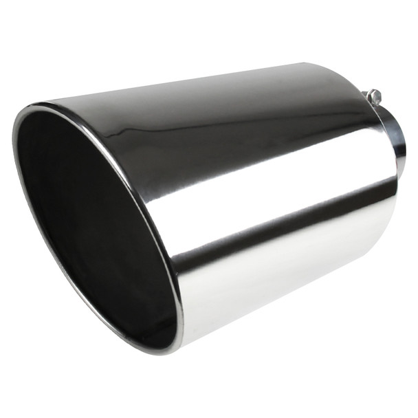 Universal 4" Inlet/8" Outlet Chrome Stainless Steel Bolt-On Angled Exhaust Tip