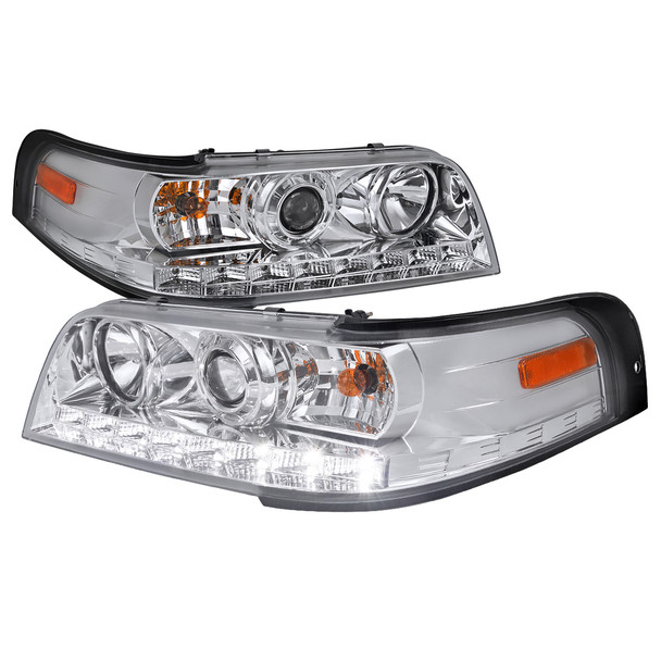 1998-2011 Ford Crown Victoria Projector Headlights w/ LED Light Strip (Chrome Housing/Clear Lens)