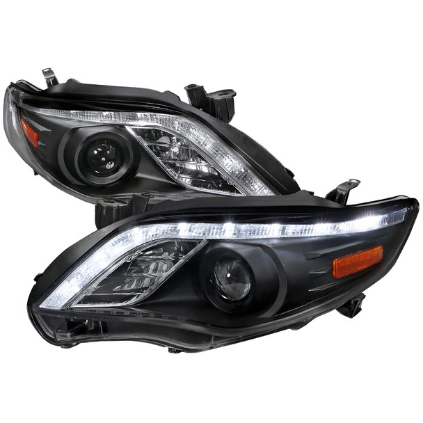 2011-2013 Toyota Corolla Projector Headlights w/ LED Light Strip (Matte Black Housing/Clear Lens)