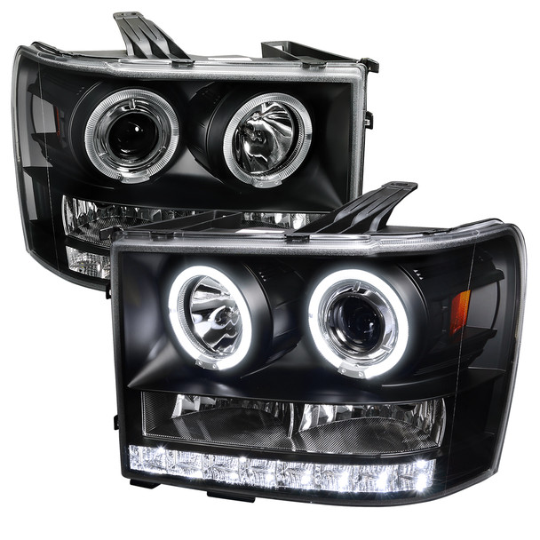 2007-2014 GMC Sierra SMD Dual Halo Projector Headlights (Matte Black Housing/Clear Lens)