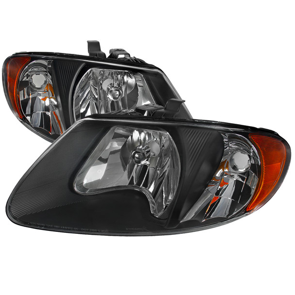 2001-2007 Dodge Caravan Chrysler Voyager/Town & Country Factory Style Crystal Headlights (Matte Black Housing/Clear Lens)