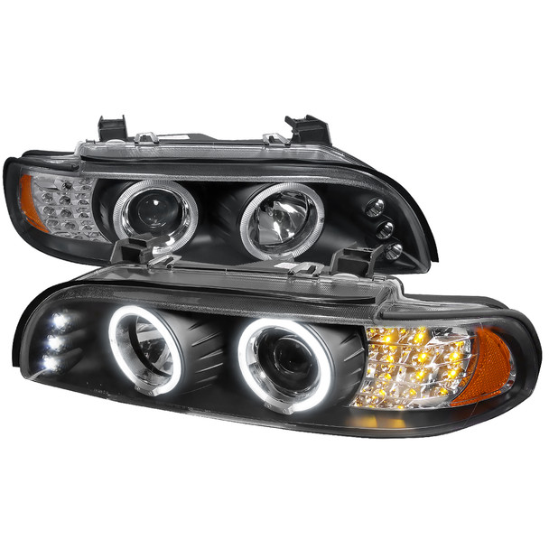 2001-2003 BMW E39 5 Series Dual Halo Projector Headlights w/ LED Turn Signal Lights (Matte Black Housing/Clear Lens)