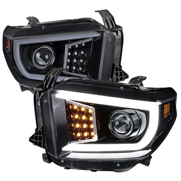 2014-2021 Toyota Tundra LED C-Bar Projector Headlights w/ Sequential Turn Signal Lights (Glossy Black Housing/Smoke Lens)