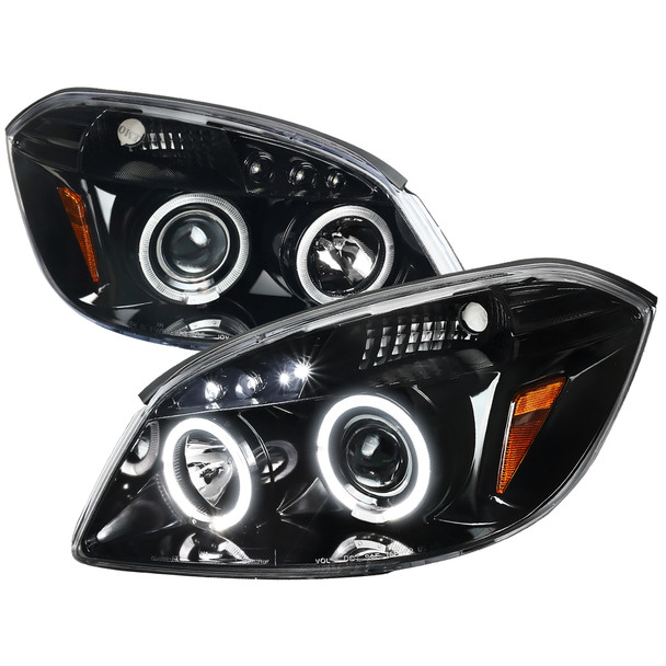 2005-2010 Chevrolet Cobalt Pontiac G5/Pursuit Dual Halo Projector Headlights (Jet Black Housing/Clear Lens)