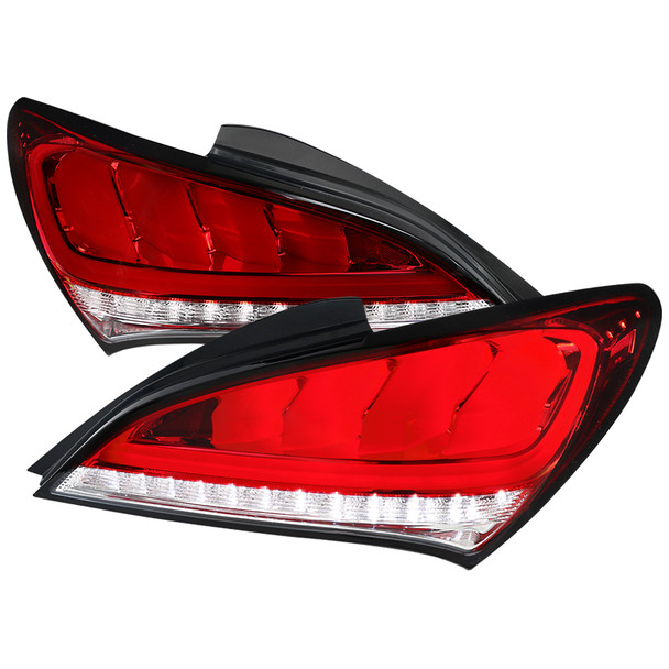 2010-2016 Hyundai Genesis Coupe White Bar Sequential LED Tail Lights (Chrome Housing/Red Lens)