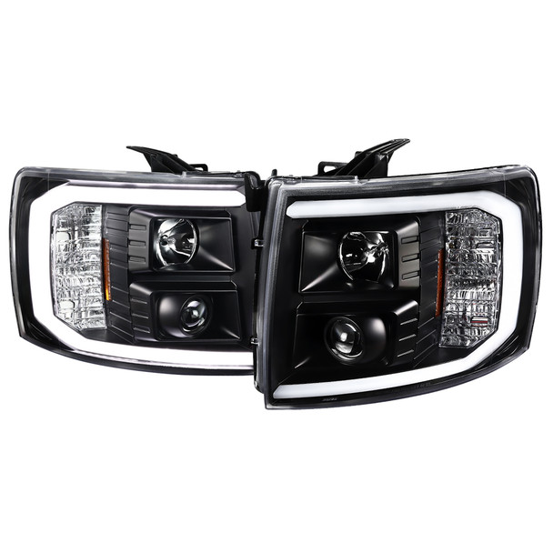 2007-2014 Chevrolet Silverado 1500/2500HD/3500HD LED C-Bar Projector Headlights (Matte Black Housing/Clear Lens)