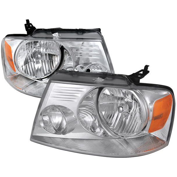 2004-2008 Ford F-150/ 2006-2008 Lincoln Mark LT Replacement Crystal Headlights w/ Amber Reflector (Chrome Housing/Clear Lens)