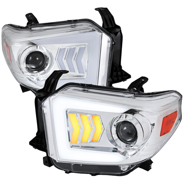 2014-2021 Toyota Tundra LED C-Bar Projector Headlights w/ Sequential Arrow Turn Signals (Chrome Housing/Clear Lens)