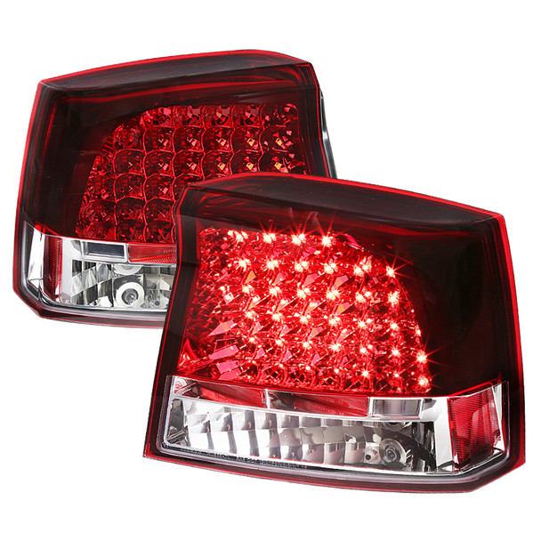 2005-2008 Dodge Charger LED Tail Lights (Chrome Housing/Red Clear Lens)