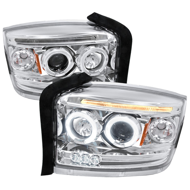 2005-2007 Dodge Dakota Dual Halo Projector Headlights (Chrome Housing/Clear Lens)