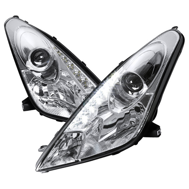 2000-2005 Toyota Celica Projector Headlights w/ SMD LED Light Strip (Chrome Housing/Clear Lens)