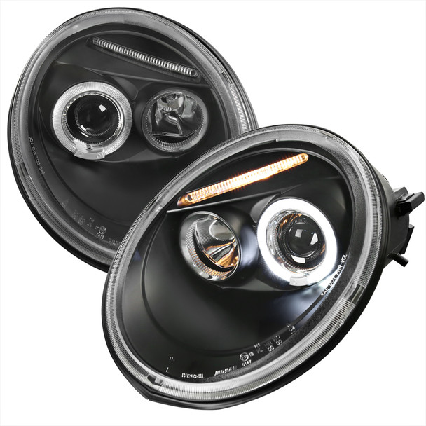 1998-2005 Volkswagen Beetle Halo Projector Headlights (Matte Black Housing/Clear Lens)