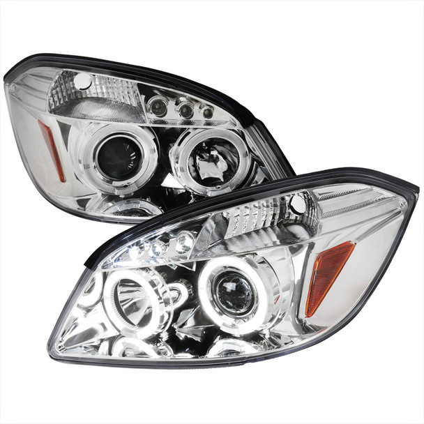 2005-2010 Chevrolet Cobalt Pontiac G5/Pursuit Dual Halo Projector Headlights (Chrome Housing/Clear Lens)