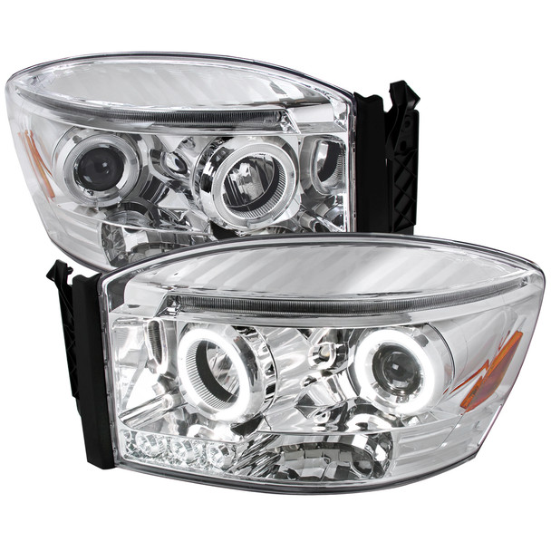 2006-2008 Dodge RAM 1500/ 2006-2009 RAM 2500 3500 Dual Halo Projector Headlights (Chrome Housing/Clear Lens)