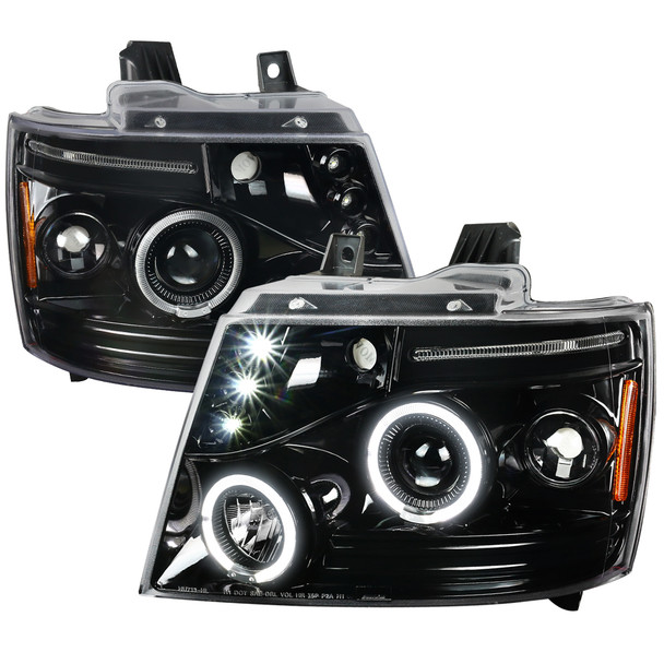 2007-2013 Chevrolet Avalanche/ 2007-2014 Tahoe Suburban Dual Halo Projector Headlights (Jet Black Housing/Clear Lens)