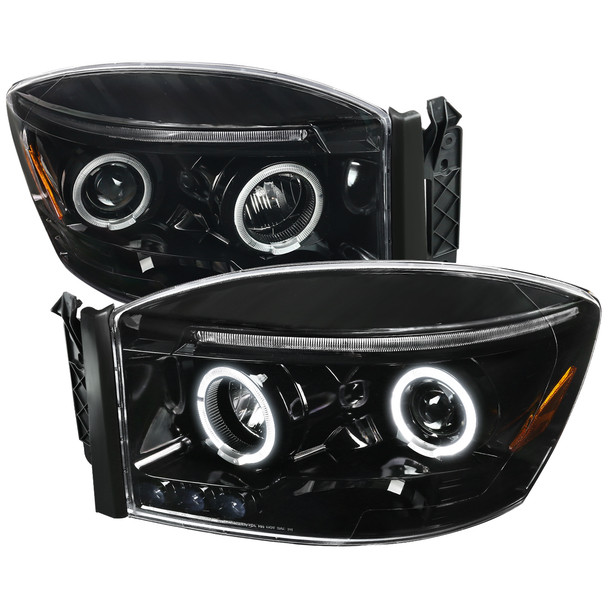 2006-2008 Dodge RAM 1500/ 2006-2009 RAM 2500 3500 Dual Halo Projector Headlights (Jet Black Housing/Clear Lens)