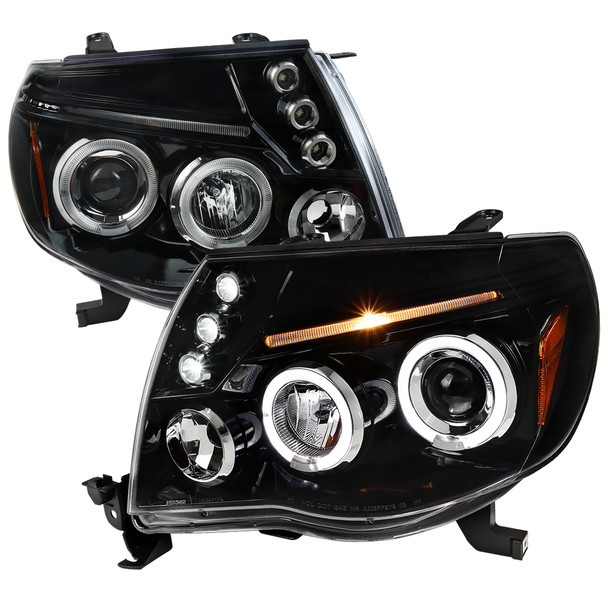 2005-2011 Toyota Tacoma Dual Halo Projector Headlights (Jet Black Housing/Clear Lens)