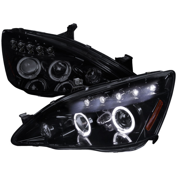 2003-2007 Honda Accord Dual Halo Projector Headlights (Glossy Black Housing/Smoke Lens)