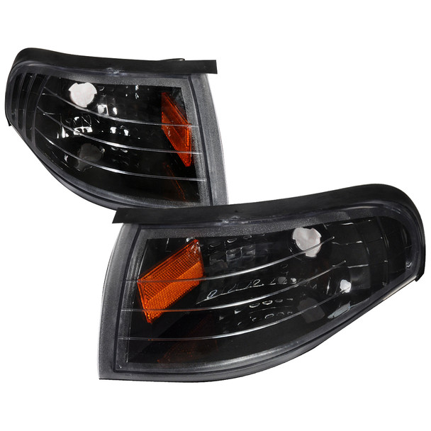 1994-1998 Ford Mustang Corner Parking Turn Signal Lights w/ Amber Reflector (Matte Black Housing/Clear Lens)