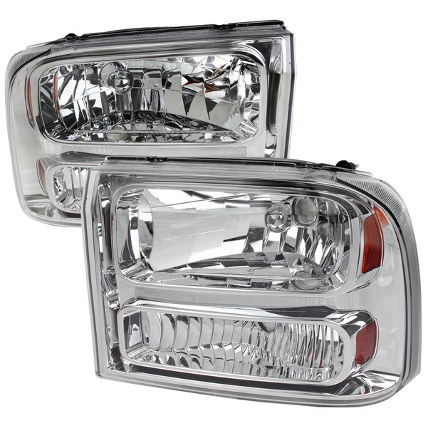 1999-2004 Ford Excursion/F-250/F-350/F-450/F-550 Crystal Headlights (Chrome Housing/Clear Lens)