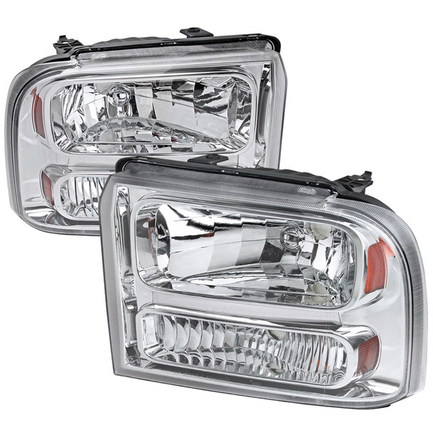 2005-2007 Ford F-250/F-350/F-450/F-550/Excursion Crystal Headlights (Chrome Housing/Clear Lens)