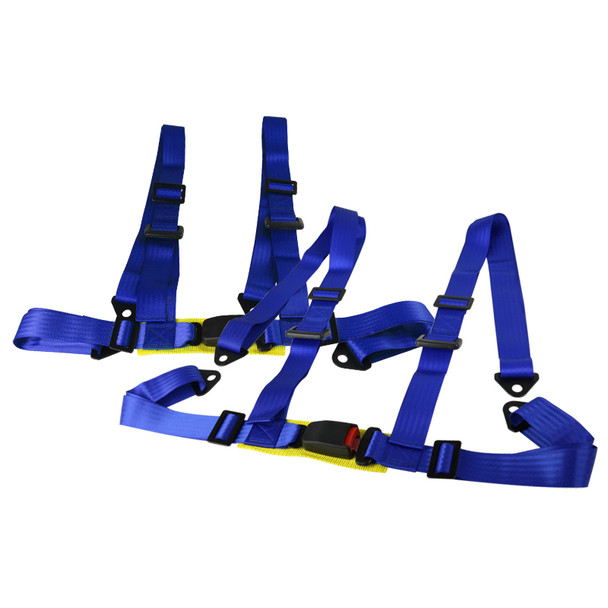 Universal Blue 4 Point Racing Seat Belt Buckle Safety Harness - 2PC