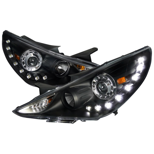 2011-2014 Hyundai Sonata Projector Headlights w/ SMD LED Light Strip (Matte Black Housing/Clear Lens)