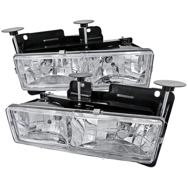 1988-1998 Chevrolet C/K C10/Tahoe/Suburban/Silverado GMC Sierra/Yukon/Suburban Crystal Headlights (Chrome Housing/Clear Lens)