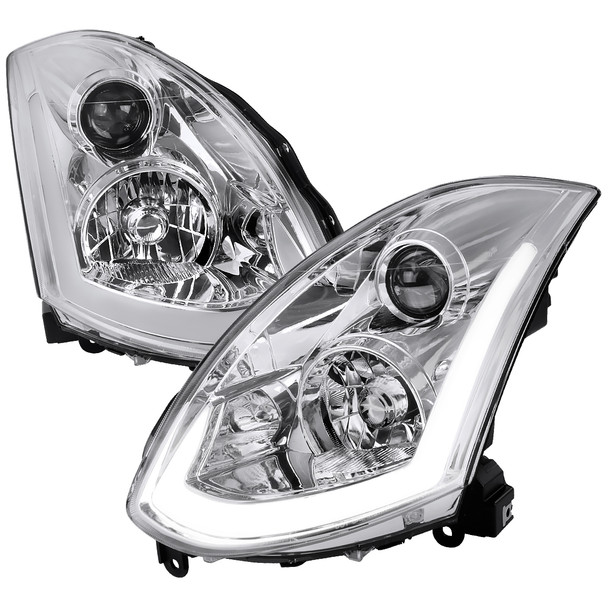2003-2007 Infiniti G35 Coupe LED Bar Projector Headlights w/ Sequential Turn Signals (Chrome Housing / Clear Lens)