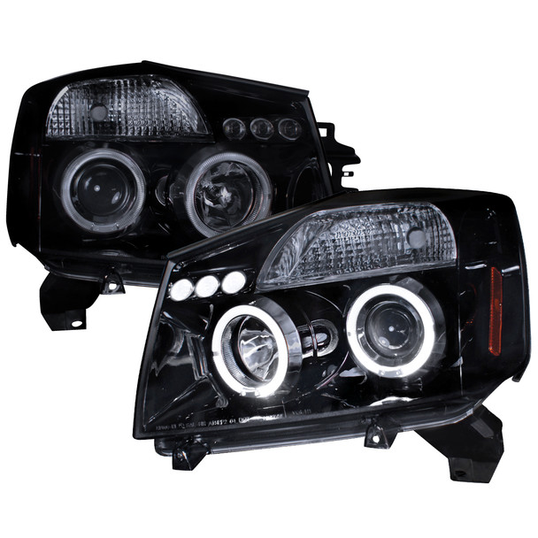 2004-2015 Nissan Titan/ 2004-2007 Armada Dual Halo Projector Headlights (Glossy Black Housing/Smoke Lens)