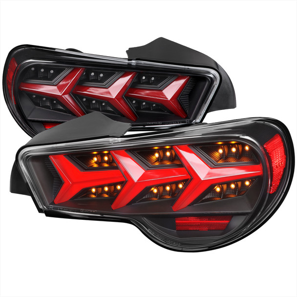 2013-2016 Scion FRS/Subaru BRZ Lambo Style Sequential LED Tail Lights (Jet Black Housing/Clear Lens)