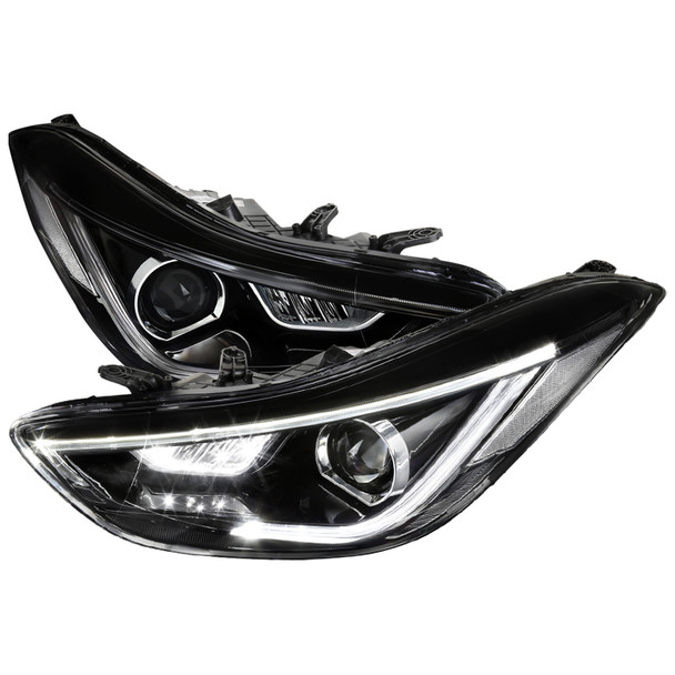 2011-2013 Hyundai Elantra Projector Headlights w/ LED Light Strip & Switchback LED Turn Signal Lights (Black Housing/Clear Lens)