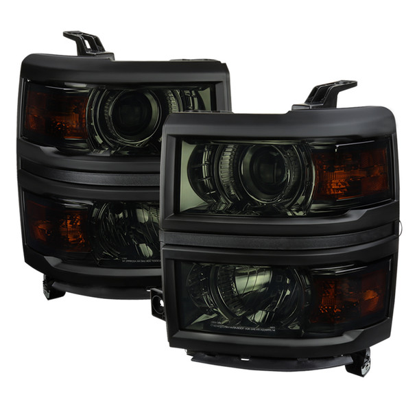 2014-2015 Chevrolet Silverado 1500 Projector Headlights (Chrome Housing/Smoke Lens/Black Trim)