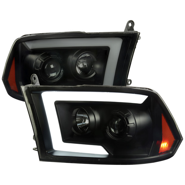 2009-2018 Dodge RAM 1500 / 2019-2021 RAM Classic/ 2010-2018 RAM 2500 3500 Switchback Sequential LED C-Bar Projector Headlights (Black Housing/Smoke Lens)