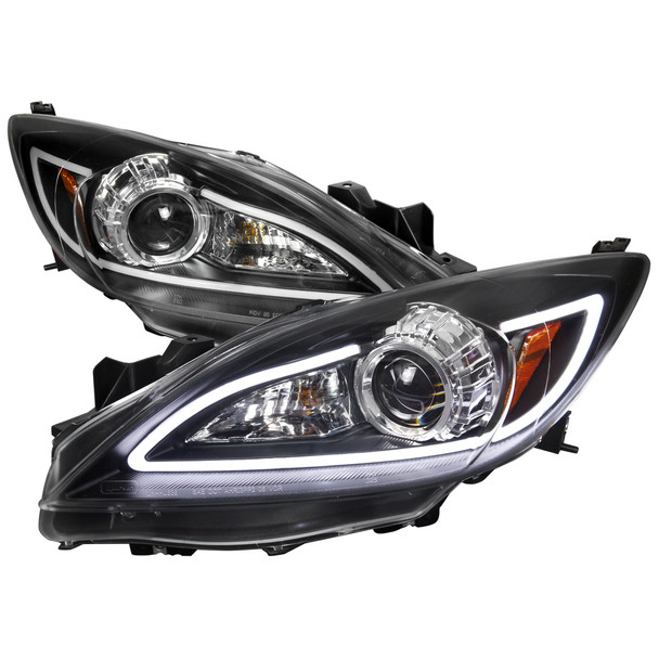 2010-2013 Mazda 3 Projector Headlights w/ LED Light Strip (Matte Black Housing/Clear Lens)