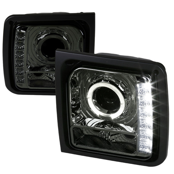 1997-2001 Jeep Cherokee Halo Projector Headlights w/ SMD LED Light Strip (Chrome Housing/Smoke Lens)