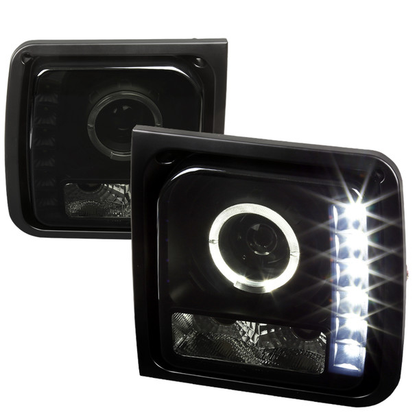 1997-2001 Jeep Cherokee Halo Projector Headlights w/ SMD LED Light Strip (Black Housing/Smoked Lens)