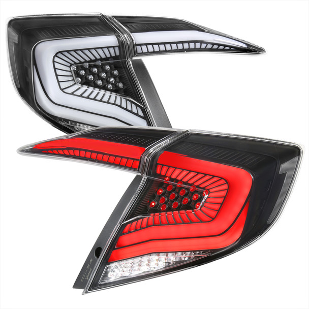 2016-2021 Honda Civic Sedan LED Tail Lights w/ Sequential Signal Lamps (Matte Black Housing/Clear Lens)