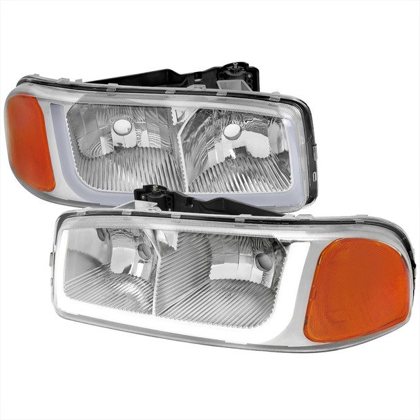1999-2006 GMC Sierra/ 2000-2006 Yukon/Yukon XL LED Tube Factory Style Headlights (Chrome Housing/Clear Lens)