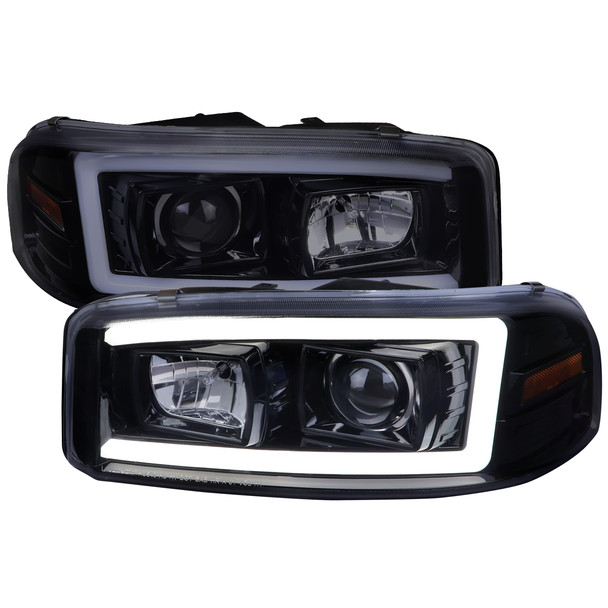 2000-2006 GMC Sierra/Denali/Yukon LED Strip Projector Headlights (Glossy Black Housing/Smoke Lens)