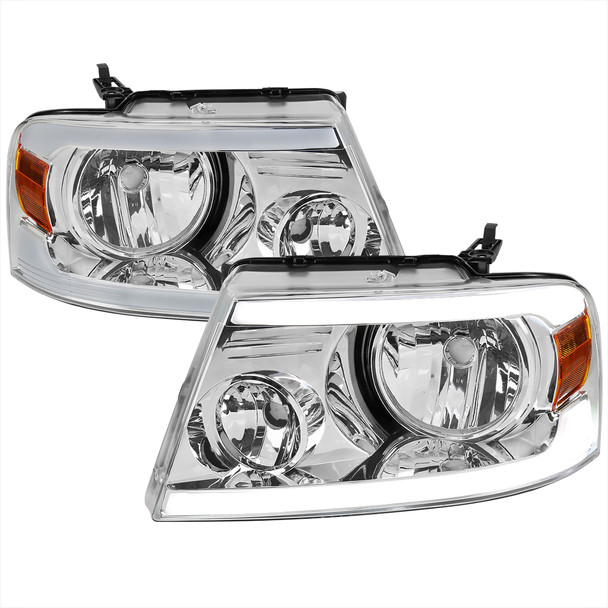 2004-2008 Ford F-150/ 2006-2008 Lincoln Mark LT LED Strip Factory Style Headlights (Chrome Housing/Clear Lens)