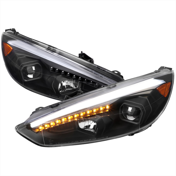2015-2018 Ford Focus LED Sequential Signal Projector Headlights (Matte Black Housing/Clear Lens)